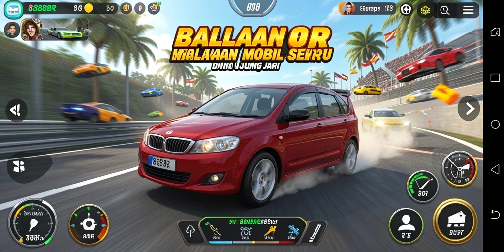 Tampilan gameplay balapan yang mendebarkan di 888R.
