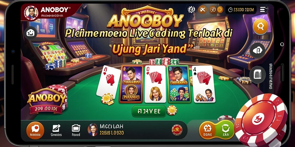 Tangkapan layar utama ANOBOY menampilkan dealer langsung dan permainan kasino yang mengasyikkan.