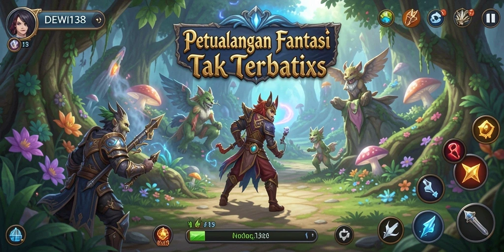 Screenshot menampilkan karakter bertarung dalam dunia fantastis DEWI138.