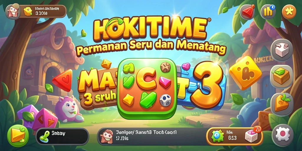 Screenshot gameplay HOKITIME menampilkan kombinasi objek Match-3 yang seru.