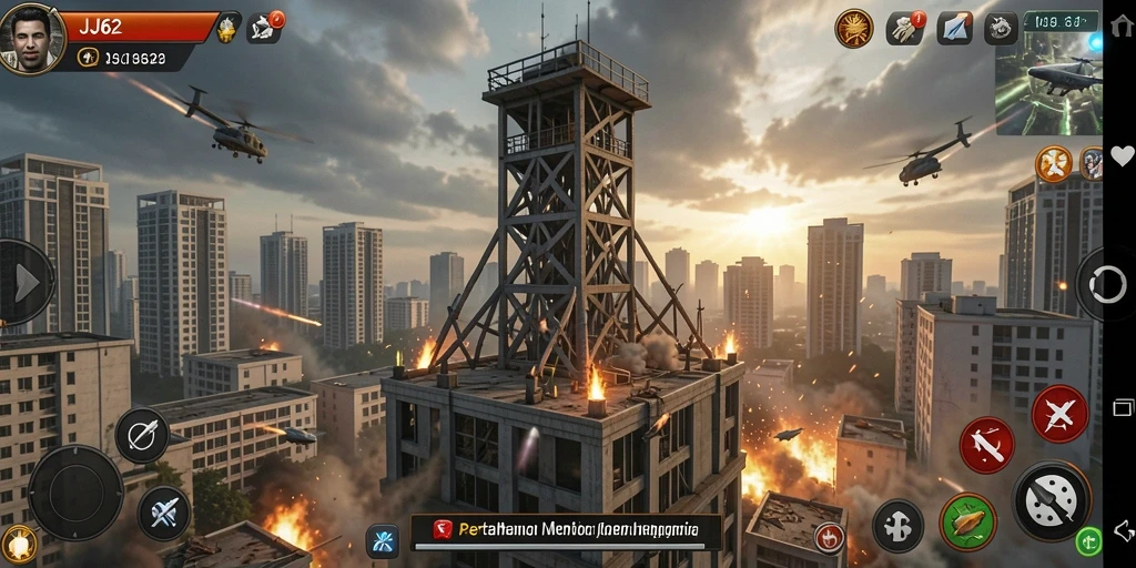 Tampilan gameplay menara pertahanan yang menegangkan di JJ62.