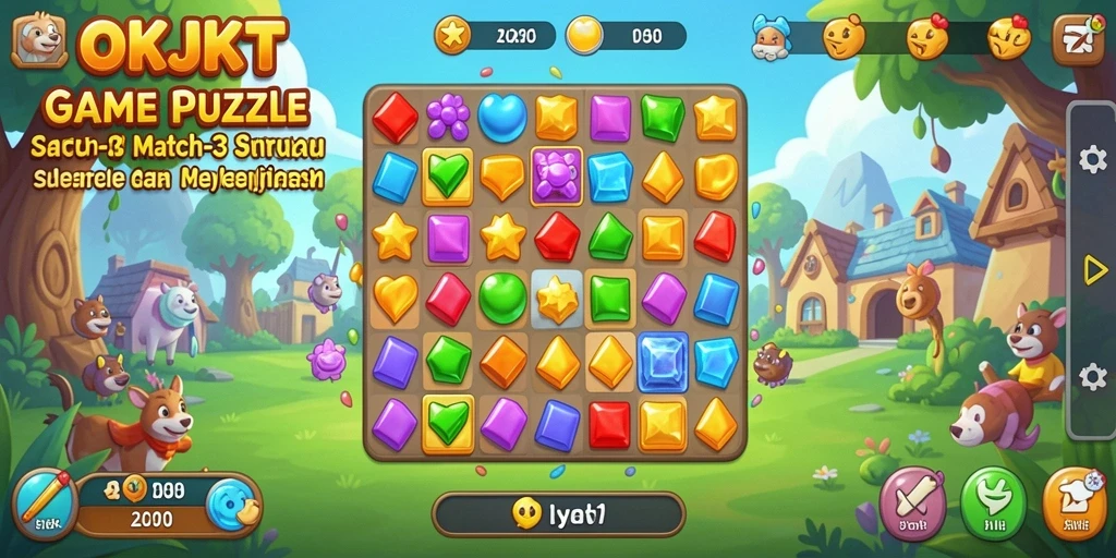 Tangkapan layar gameplay OKJKT yang menunjukkan aksi Match-3 yang seru.