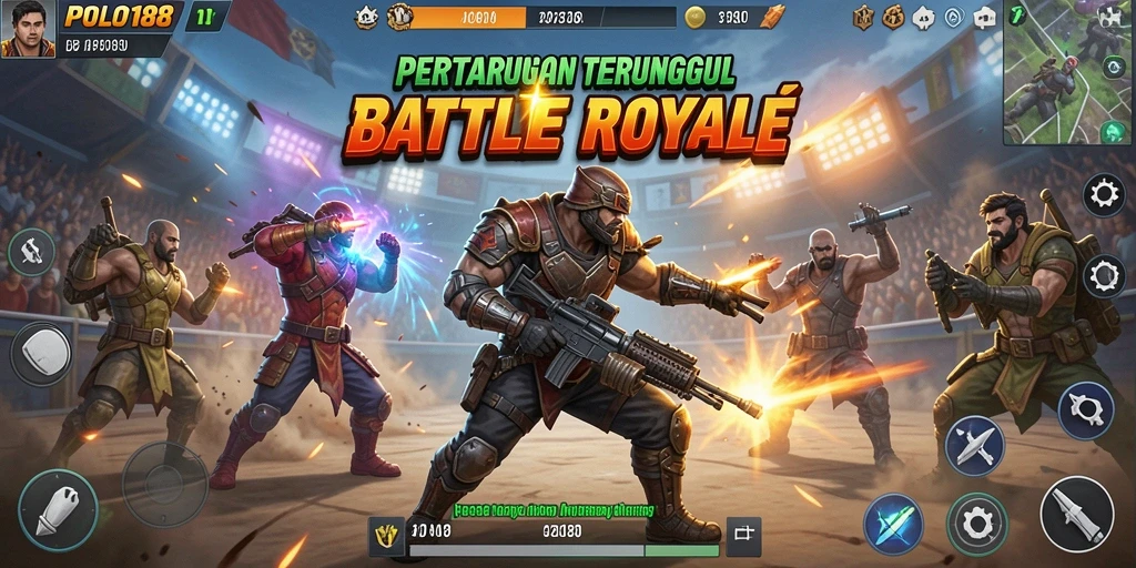 Tampilan aksi seru dalam gameplay POLO188 Battle Royale.